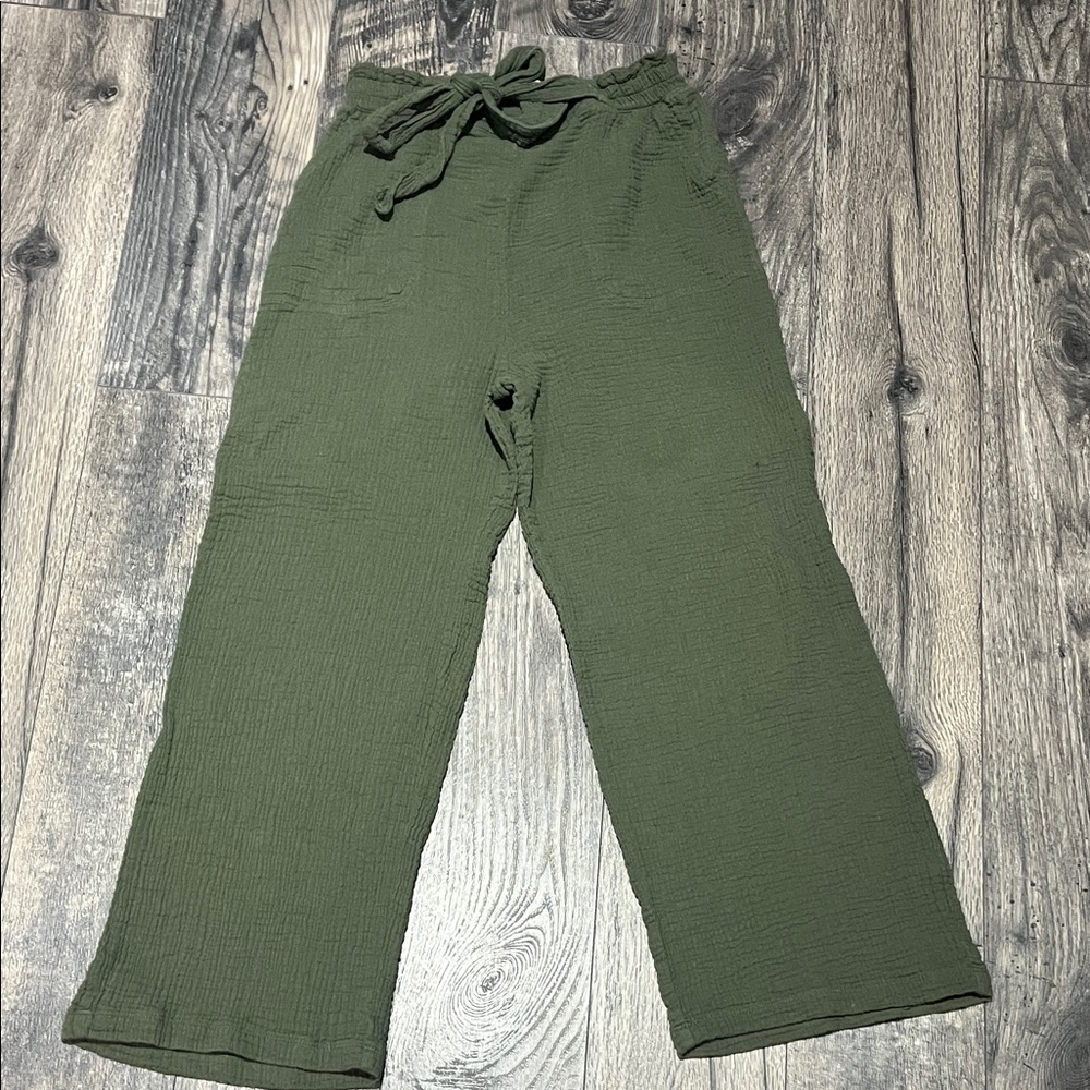 Anthropologie Green Wide Leg Gauze Pants